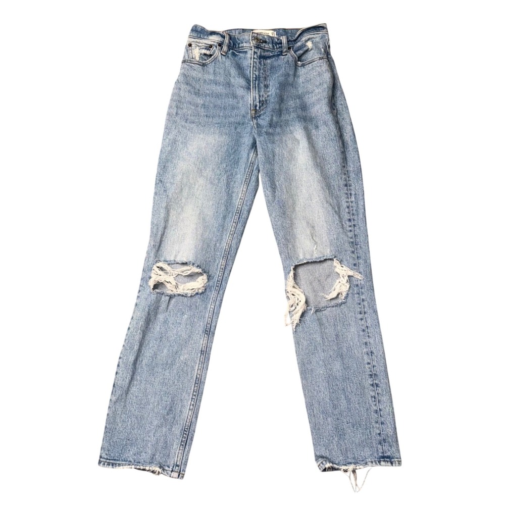 Abercrombie‎ & Fitch 90s Straight Jeans Womens 27/4R Light Blue Distressed